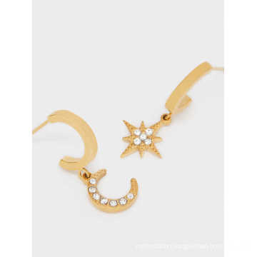 Fashion New Stainless Steel Rhinestone Star Moon Earrings Jewelry